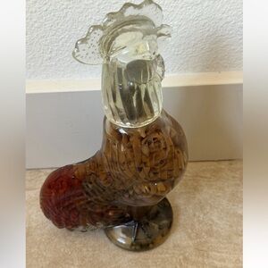 Clear Glass Rooster Bottle Vinegar Infused Red Peppers Vintage Sealed 12"